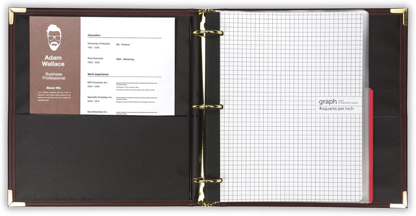 Samsill Classic Collection Leather 3 Ring Binder, Executive Presentation Portfolio, 0.5 Inch (Holds 100 Sheets), Brass Round Ring, Burgundy