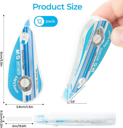 M&G White Correction Tape, Easy to use applicator for Instant Corrections, 39.37 Ft/Pack,for Office (6 Pack, 12M/472"x 0.2")