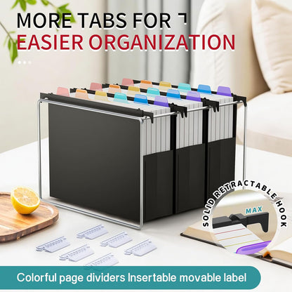 Uquelic Plastic Hanging File Folders Letter Size, 12 Pack Reinforced Heavy Duty Hang Folder with Movable Bright Dividers, Adjustable Tabs, 2" File Organizer for Filing Cabinet, School, Office