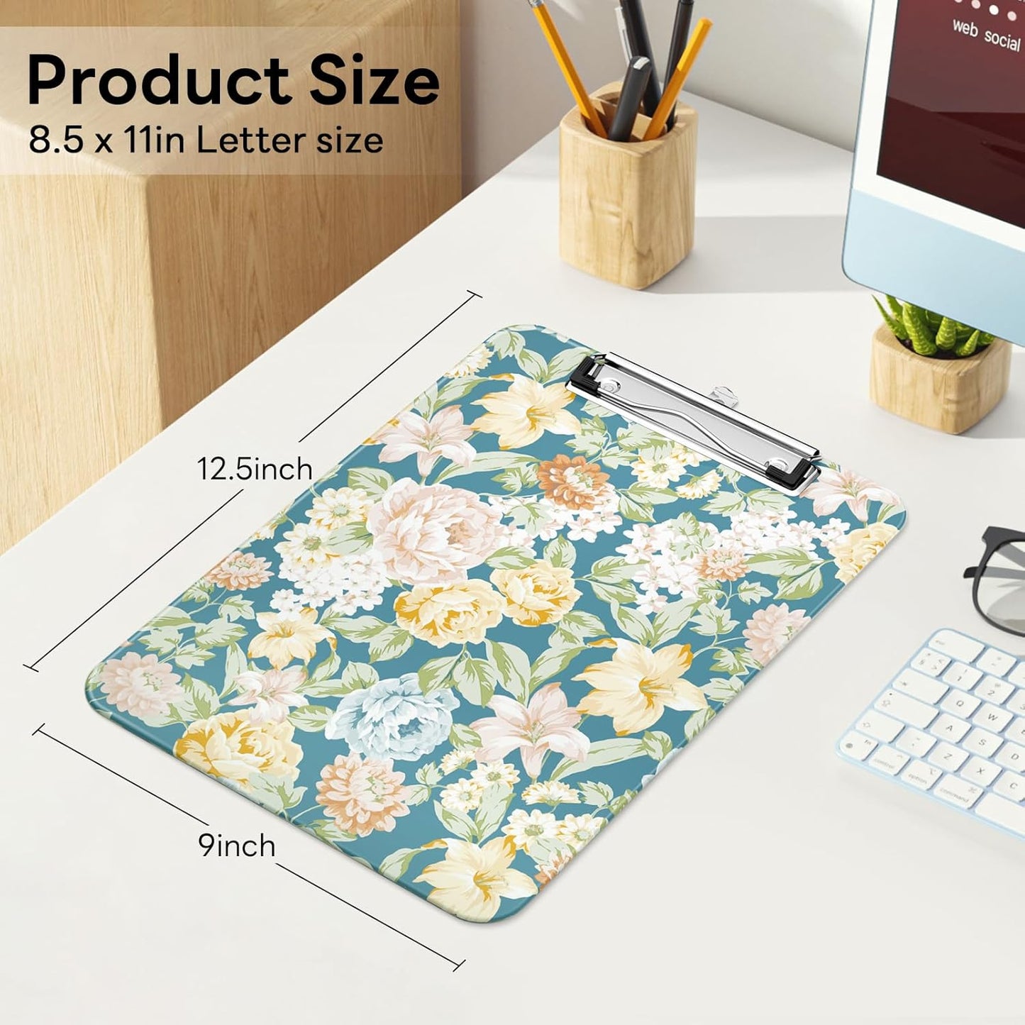 Plastic Cute Clipboard Low-Profile Metal Clip, A4 Letter Size 9 x 12.5 in, 8.5 x 11 Paper Clip Board for Teachers, Nurses, Classroom,Cute Black Cats