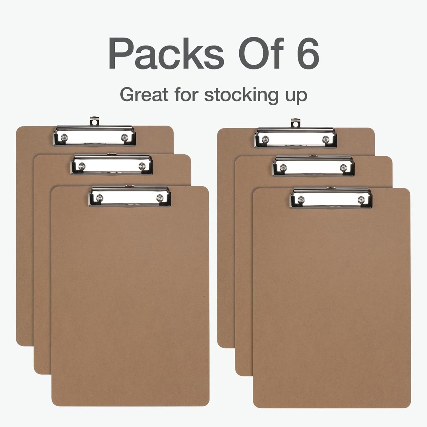 Oxford Brown Clipboards, Metal Clip with Plastic Corners, Writing Surface with Hanging Loop, Brown, 12.5" x 9", 6 Pack (25401)