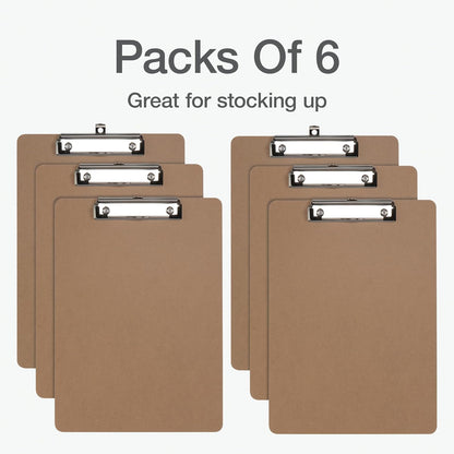 Oxford Brown Clipboards, Metal Clip with Plastic Corners, Writing Surface with Hanging Loop, Brown, 12.5" x 9", 6 Pack (25401)