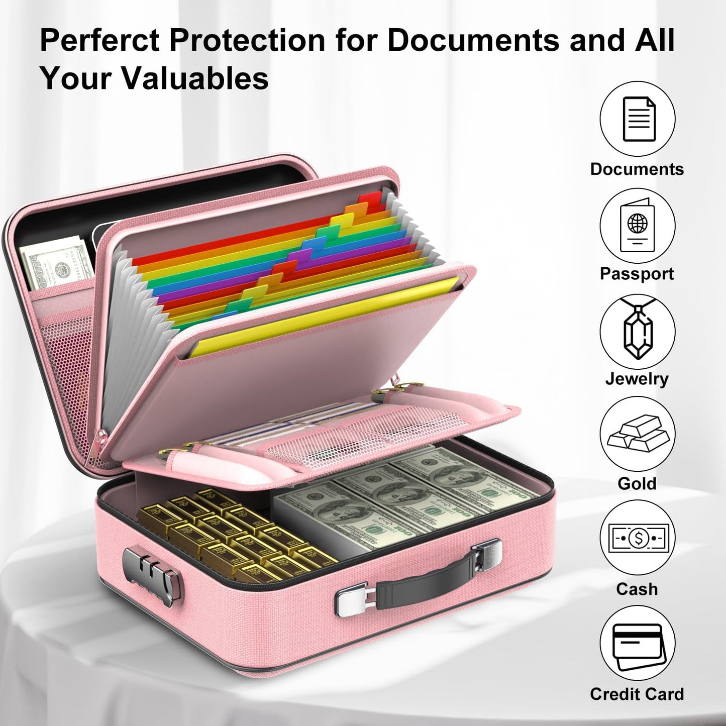 COLCASE Fireproof Document Box with Lock, Hard Fireproof Waterproof Box Creative Hard-Shell Design Fireproof Safe Box Document Organizer for Important Documents Certificates Laptop Passports Black