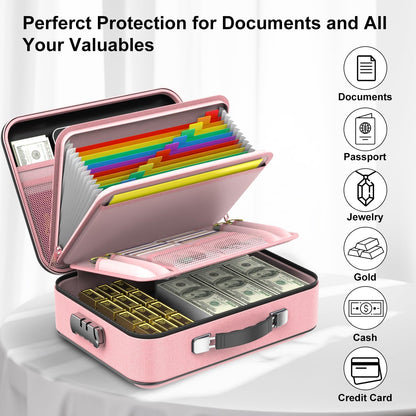 COLCASE Fireproof Document Box with Lock, Hard Fireproof Waterproof Box Creative Hard-Shell Design Fireproof Safe Box Document Organizer for Important Documents Certificates Laptop Passports Black
