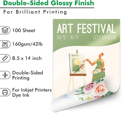Koala Brochure Paper Double Side Glossy for Printing Photo 11X17 Inches 100 Sheets Compatible with Inkjet Printer 42LB