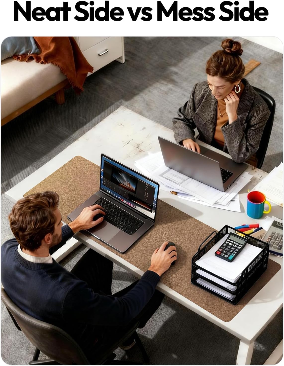 YSAGi Leather Office Desk Pad Protector, Large Mouse Pad, Non-Slip, PU Leather, Laptop Desk Blotter, Waterproof Writing Pad for Office and Home, Black, 23.6" x 13.8" - Colors B