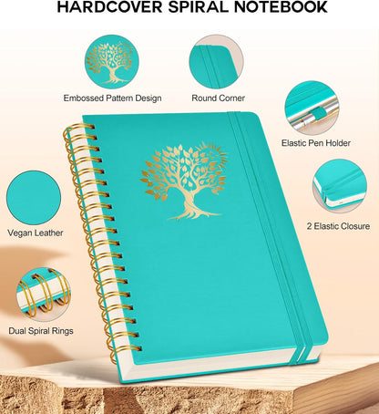 Spiral Notebook Journal for Women Men, 300 Numbered Lined Pages, College Ruled, A5 Hardcover Spiral Bound Notebook for School, Work, Note Taking Writing, Leather Spiral Journal Medium 5.9"x8.5"