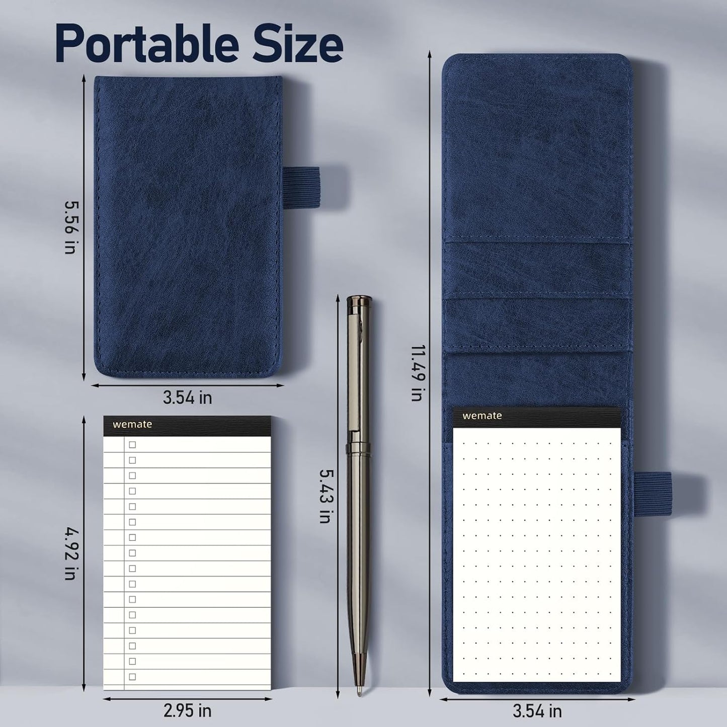 WEMATE 10 Pieces Small Notepad Holder Set Pocket Notebook - Included Mini Pocket Notepad Holder Set with 8 Memo Book Refills and Metal Pen for Meetings, Daily Records, and Notes 3 x 5 Inch (Black)