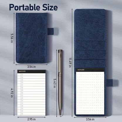 WEMATE 10 Pieces Small Notepad Holder Set Pocket Notebook - Included Mini Pocket Notepad Holder Set with 8 Memo Book Refills and Metal Pen for Meetings, Daily Records, and Notes 3 x 5 Inch (Black)