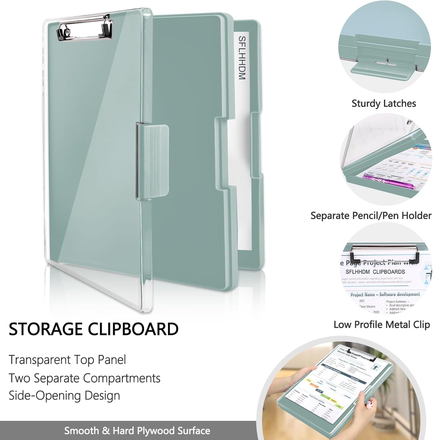 SFLHHDM Clipboard with Storage,Heavy Duty Clip Boards 8.5x11 with 2 Storage Case,Clear Visible Panel Storage Clipboards,Side Opening Nursing Clipboard Folder for Office Supplies-Light Purple