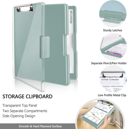 SFLHHDM Clipboard with Storage,Heavy Duty Clip Boards 8.5x11 with 2 Storage Case,Clear Visible Panel Storage Clipboards,Side Opening Nursing Clipboard Folder for Office Supplies-Light Purple