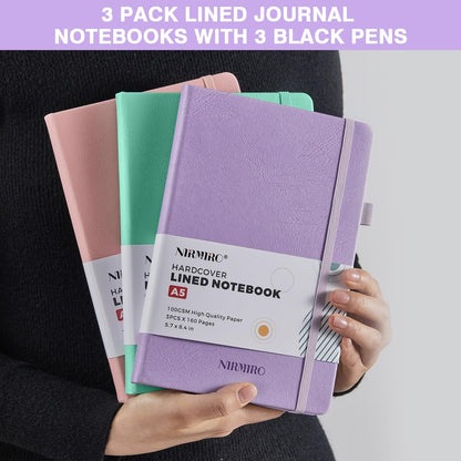 NIRMIRO Small Notebook Journals, 3 Pack Mini Pocket Note pads for Men & Women Writing, A6 Small Leather Notepad 3.7" x 5.7" with Pen, Black, Red, Green