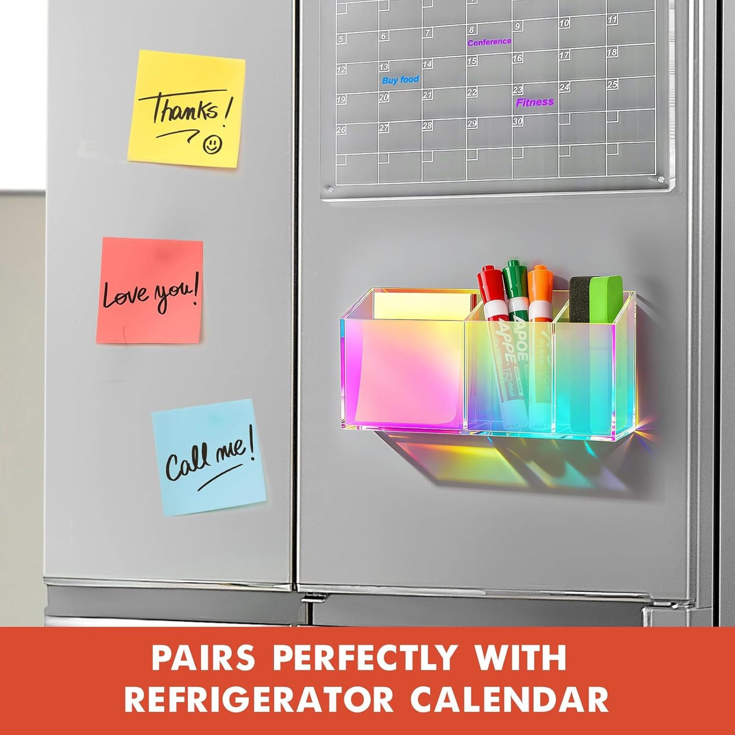 Magnetic Dry Erase Marker Holder, Acrylic Magnet Pen Holder for Whiteboard, Refrigerator, Magnetic Fridge Organizer for Office, Classroom, Whiteboard Maker Holder, Locker Organizer