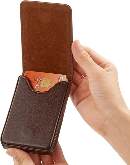 Outus 2 Pieces Business Card Holder, PU Leather Business Card Case Pocket Wallet with Magnetic Shut for Valentines Gift Men Women(Black and Coffee,Classic)