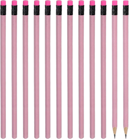 PATIKIL Triangle Wooden Pencils Bulk, 12 Pack HB Graphite Pencils with Eraser for Office Supplies, Engineering Marking Writing Art Drawing Supplies, Purple-Pink