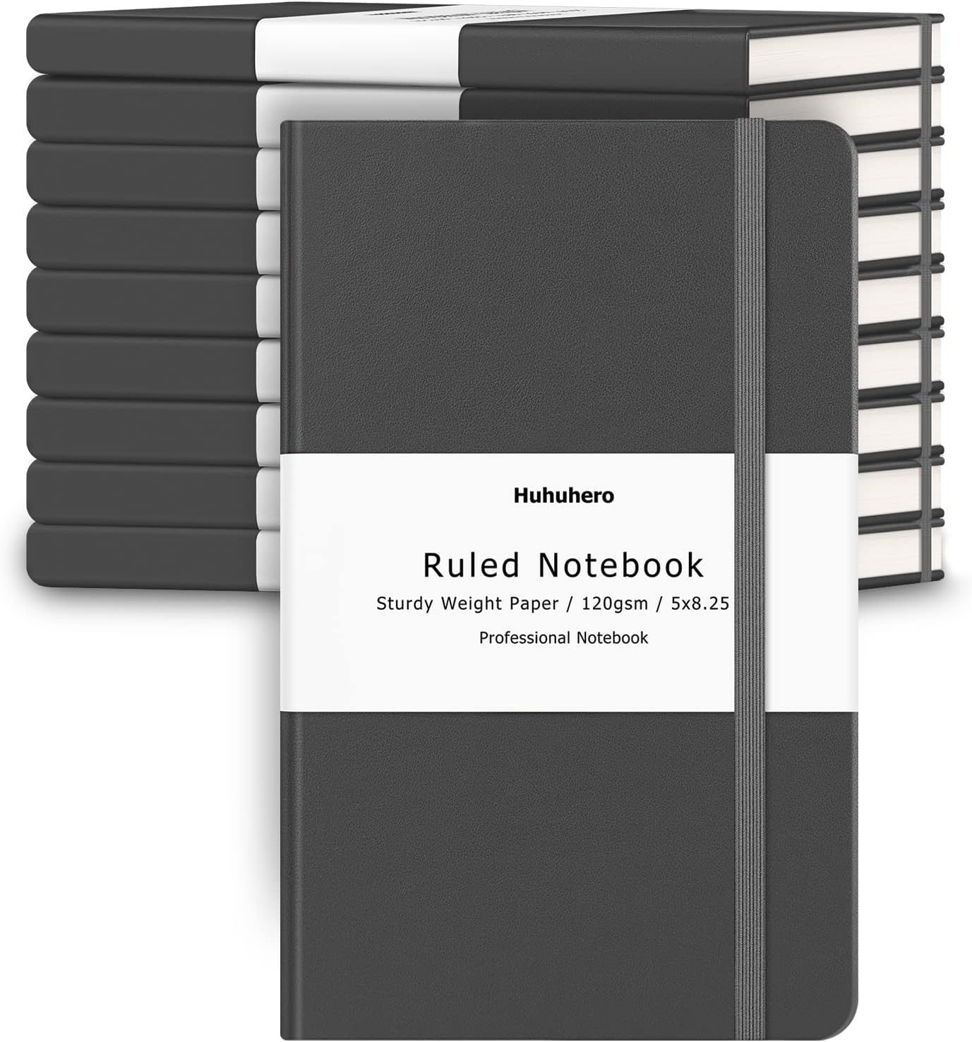 Huhuhero 5 Pack Lined Journal Notebooks, Hardcover Notebook for Work School Office, 5"×8.25", 120Gsm Thick Ruled Writing Journals for Note Taking Business, Black