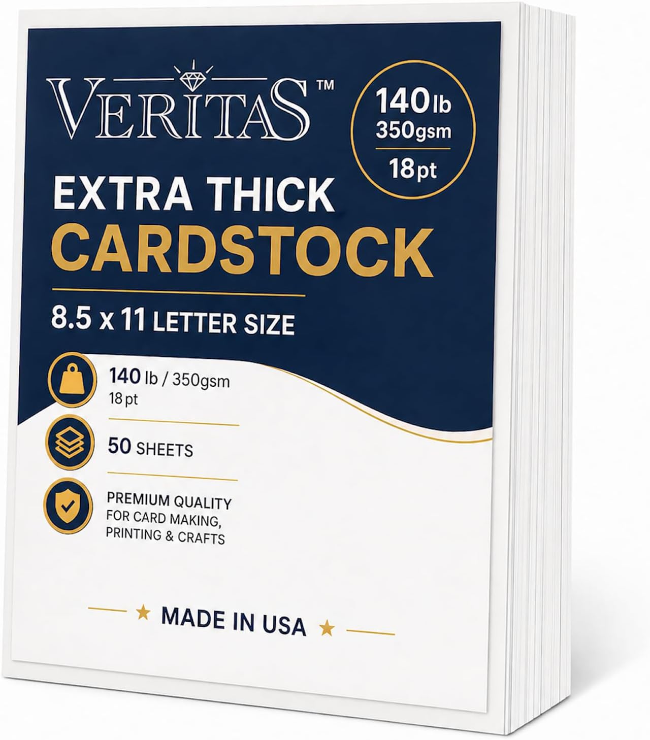 Veritas White Cardstock 8.5 x 11”, 110LB Index/199GSM Heavyweight Card Stock, 100 Sheets, Thick Cardstock Printer Paper for Copy, Printing, Art Projects, Invitations, Made In USA