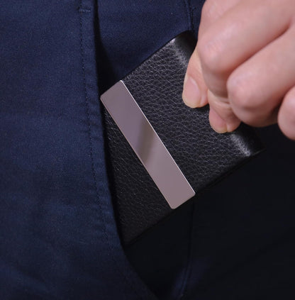 Business Card Holder with Ultra Slim Design,Business Card Case with Premium PU Leather,Suit Pocket Metal Card Holder for Women/Men,Professional Name Card Holder with Magnetic Shut (Black1)
