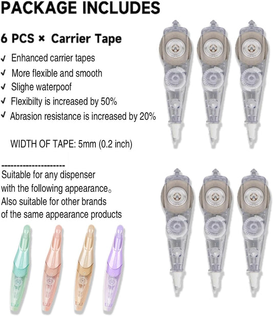 Refills for White Correction Tape, Carrier Tape for the Rectractble Series Refillable White Correction Tape, Refills for School Office Home Supplies,6 Counts