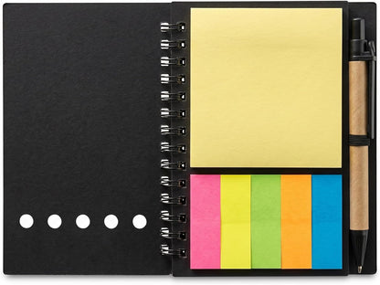 Qilery 30 Pack Composition Lined Spiral Notebook Small Notepad and Pen Set Steno Pads Lined Notepad Black Pocket Notebook for Business Office School Supplies