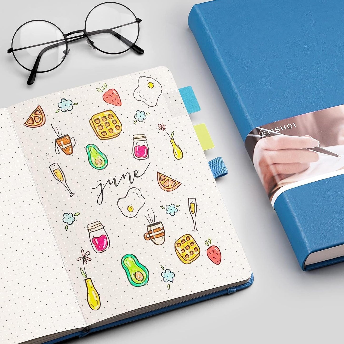 EMSHOI Graph Paper Notebook - 256 Pages A5 Graph Notebook/Journal, Hard Cover, 120gsm Thick Paper, Smooth PU Leather, Inner Pocket, 5.75'' × 8.38''-Black