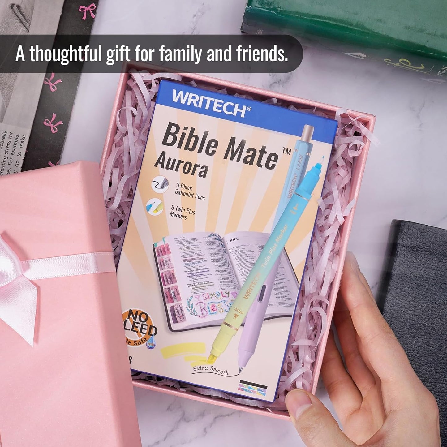 WRITECH Bible Mate Journaling Set: No Bleed Bible Highlighters & 0.7mm Black Ink Ballpoint Pens, Fast-Drying Ink, Pastel Colors Highlighter, Journaling Kit, 9ct