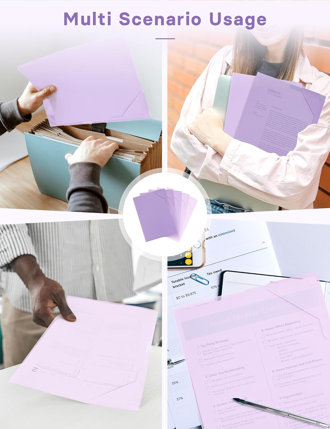 Plastic Folders Sleeves, Gradient Colors Plastic Project Pockets for Paper 11.9 × 8.5 Inches, Transparent Document Folders for School and Office Supplies (5 Pcs, Green)
