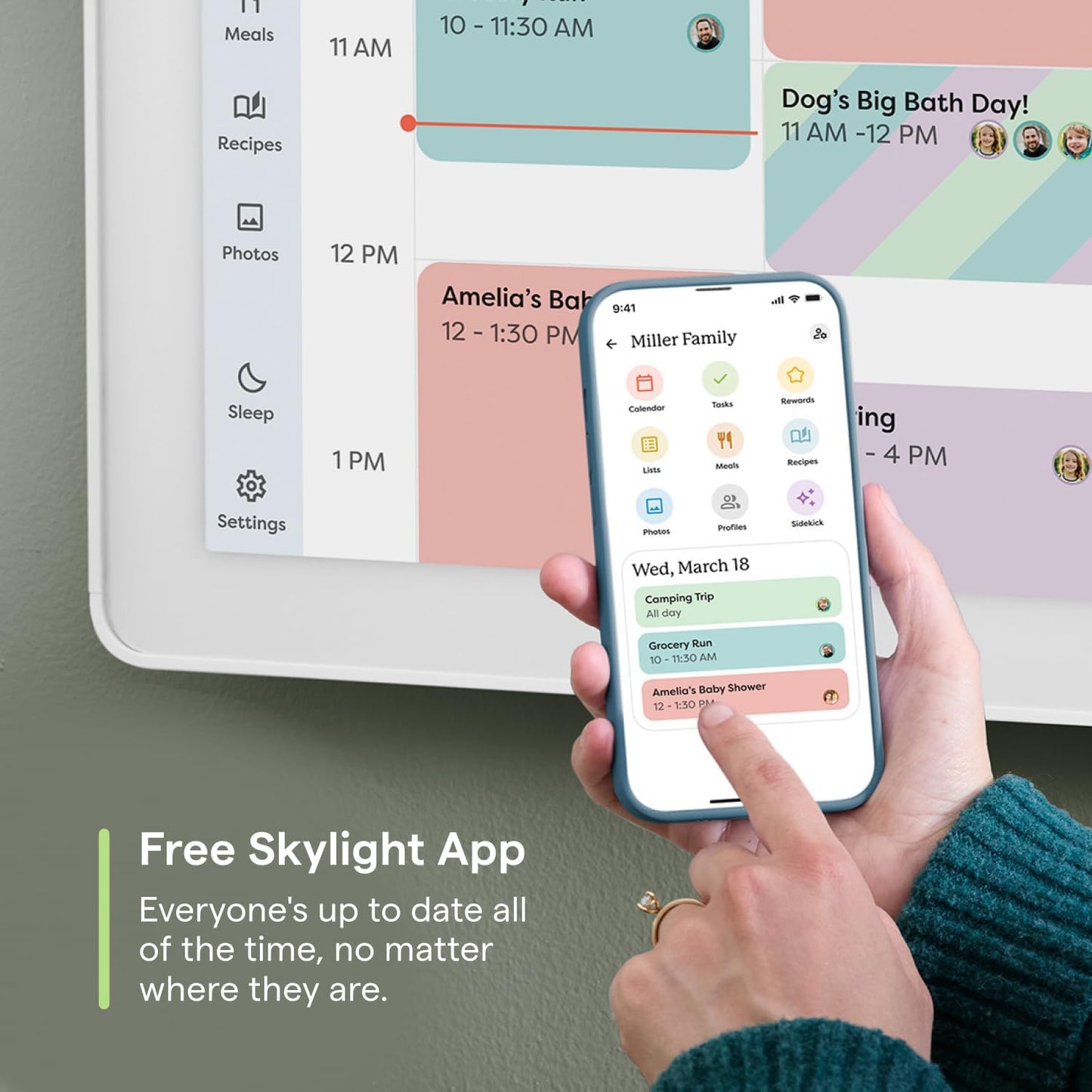Skylight Calendar Max: 27-Inch Smart Digital Calendar & Chore Chart, Family Organizer with Interactive Touchscreen Display – Wall Mountable in Portrait or Landscape, Classic White Frame