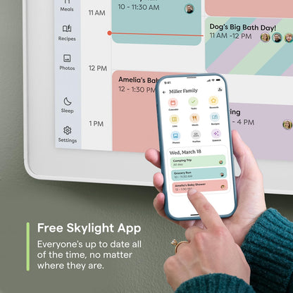 Skylight Calendar Max: 27-Inch Smart Digital Calendar & Chore Chart, Family Organizer with Interactive Touchscreen Display – Wall Mountable in Portrait or Landscape, Classic White Frame