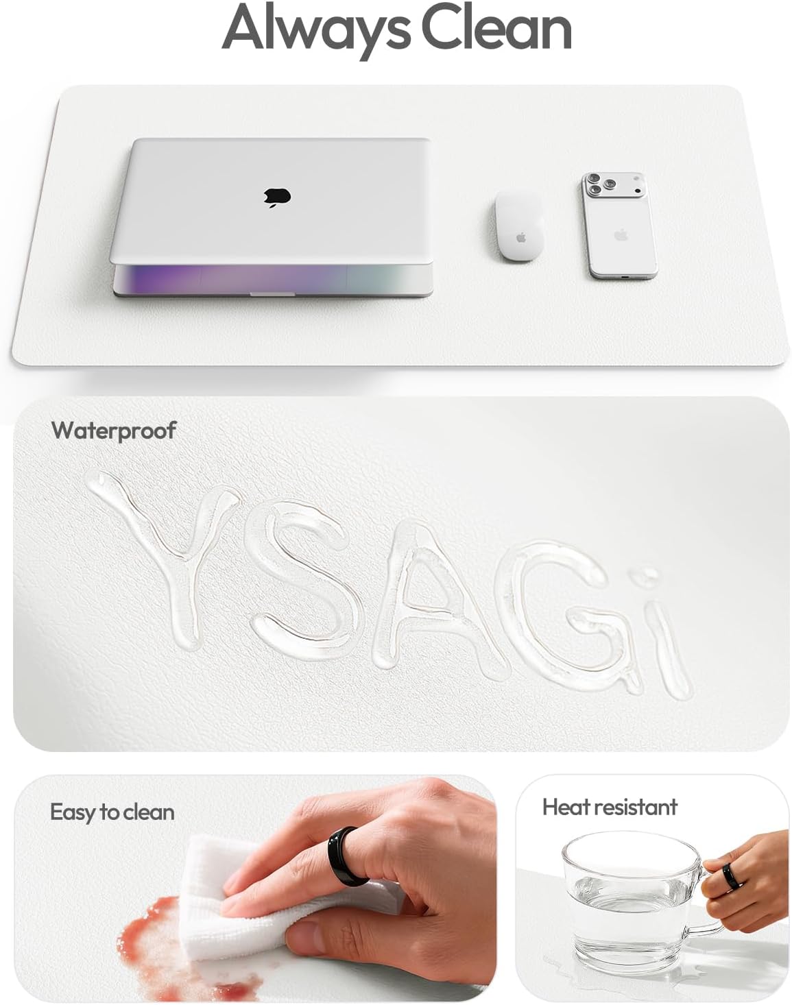 YSAGi Leather Desk Pad Protector, Office Desk Mat, Large Mouse Pad, Non-Slip PU Leather Desk Blotter, Waterproof Laptop Desk Writing Pad for Office and Home (23.6" x 13.8", Eggshell) - Colors A