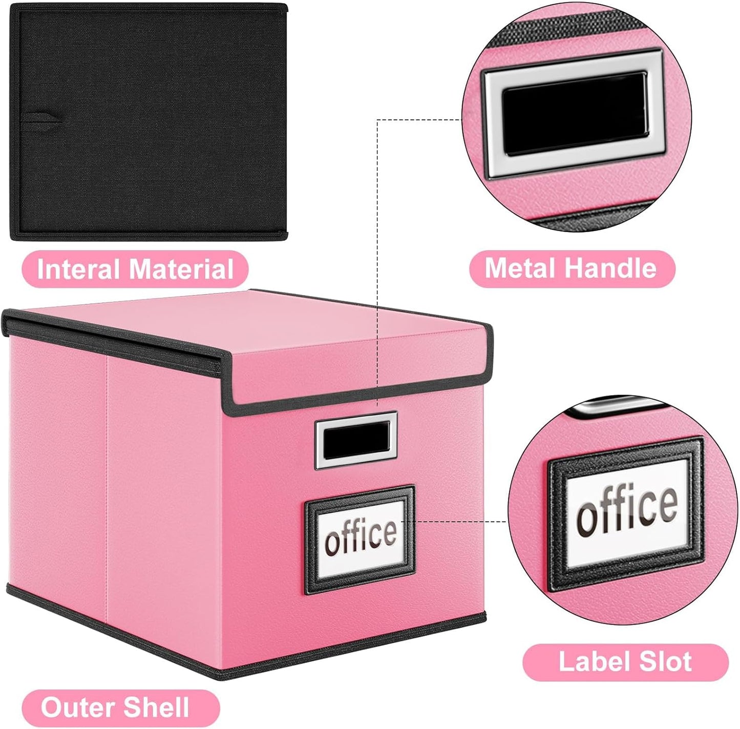 Huolewa Upgraded Portable File Organizer Box with Lid, Collapsible Linen Hanging Filing Storage Boxes with Plastic Slides, Decorative Home/Office Filing System Box for File and Folders Storage (Gray)