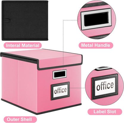 Huolewa Upgraded Portable File Organizer Box with Lid, Collapsible Linen Hanging Filing Storage Boxes with Plastic Slides, Decorative Home/Office Filing System Box for File and Folders Storage (Gray)
