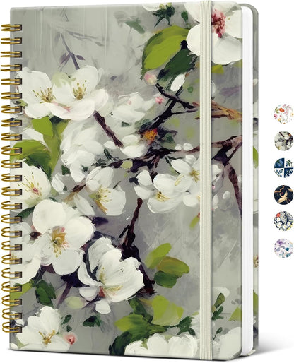 Taja Spiral Journal Notebook for Women, Pretty Hardcover Lined Notebook for Work & Note Taking, Aesthetic Cute Journal for Writing, 140 Pages, 5.8"x8.3", Floral