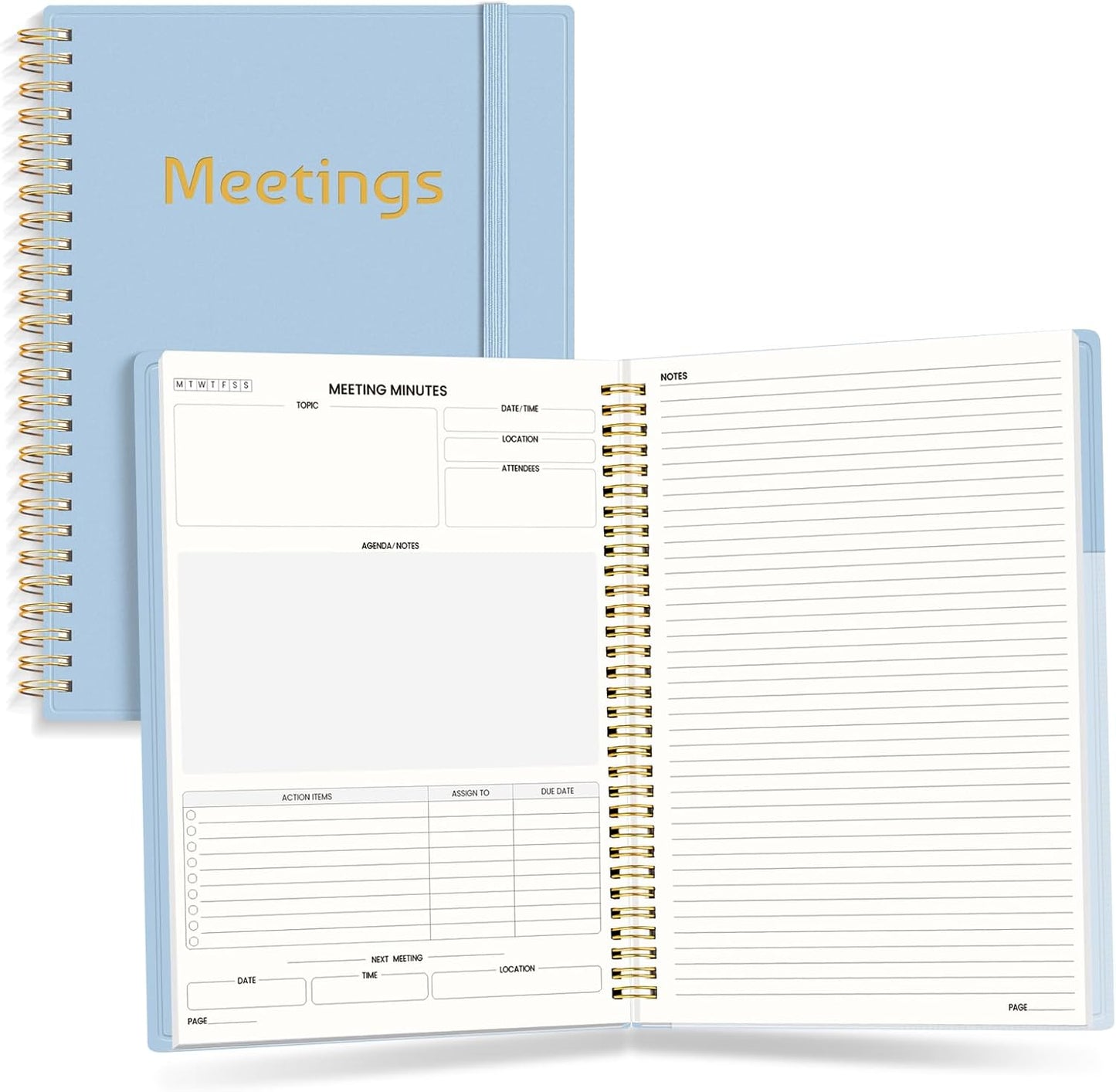SUNEE Half Meeting Half Note 7"x10" Notebook for Work – 140 Pages, B5 Size Project Planner for Women&Men, Minutes Organizer for Meeting Notes, Ideas for Office/Business, PVC Waterproof Cover, Black