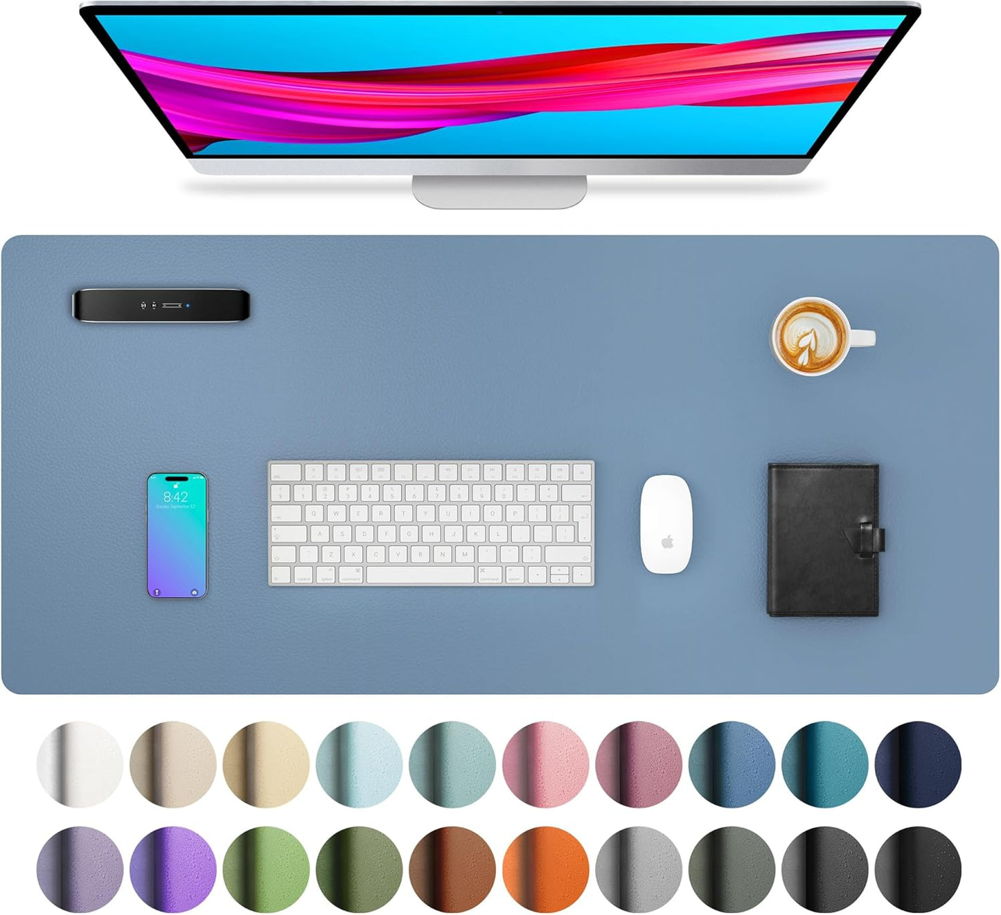 Aothia Leather Office Desk Pad Protector, Non-Slip PU Leather Desk Blotter, Waterproof Laptop Writing Mouse Pad for Office and Home, Black, 31.5" x 15.7" - Colors A