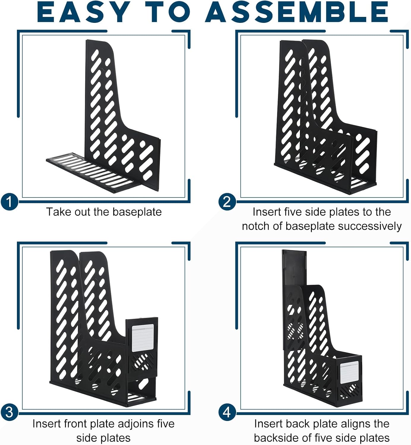 Glenmal 6 Pcs Plastic Magazine File Holder Collapsible Vertical Magazine Rack Holder Desk Folder Organizers Binder for Home Office School Desktops Aesthetic Storage Accessories(Black)