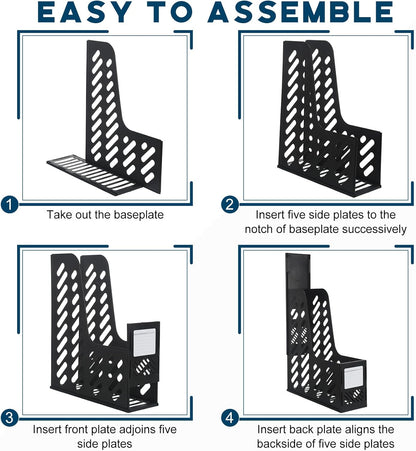 Glenmal 6 Pcs Plastic Magazine File Holder Collapsible Vertical Magazine Rack Holder Desk Folder Organizers Binder for Home Office School Desktops Aesthetic Storage Accessories(Black)