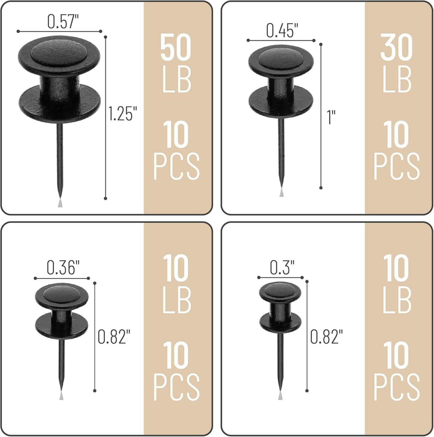 Mr. Pen- Double Headed Picture Hanging Nails, 50 Pack, Black, Push Pins for Wall