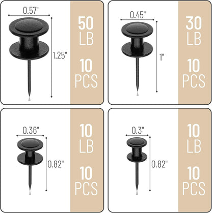 Mr. Pen- Double Headed Picture Hanging Nails, 50 Pack, Black, Push Pins for Wall