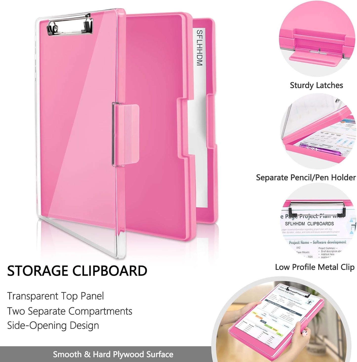 SFLHHDM Clipboard with Storage,Heavy Duty Clip Boards 8.5x11 with 2 Storage Case,Clear Visible Panel Storage Clipboards,Side Opening Nursing Clipboard Folder for Office Supplies-Light Purple