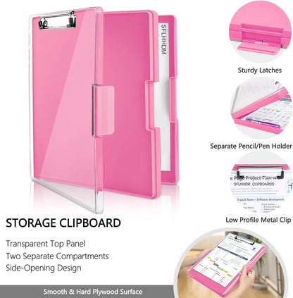 SFLHHDM Clipboard with Storage,Heavy Duty Clip Boards 8.5x11 with 2 Storage Case,Clear Visible Panel Storage Clipboards,Side Opening Nursing Clipboard Folder for Office Supplies-Light Purple