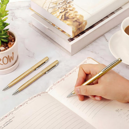 Zonon 240 Pcs Gold Metal Slim Ballpoint Pens Bulk Retractable Metallic Black Ink 1 mm Medium Point Smooth Writing Pens for Wedding Business Office Supplies Students Teachers Men Women Present