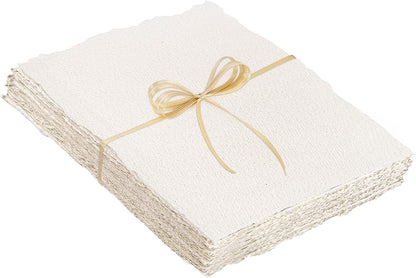 Prudiut 25 Sheets Cotton Watercolor Paper, 300 GSM Deckled Edge, 5 x 7 inch, Rough/Textured, White, for Watercolors, Wedding Invitations, Cards, Crafts