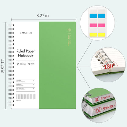 EMSHOI A5 Spiral Notebook College Ruled Lined Journal, Small 5.7" X 8.22", 300 Pages/150 Sheets, 100gsm Thick Paper, Waterproof Hardcover, for Office School Women Men Work Writing Notes, Blue
