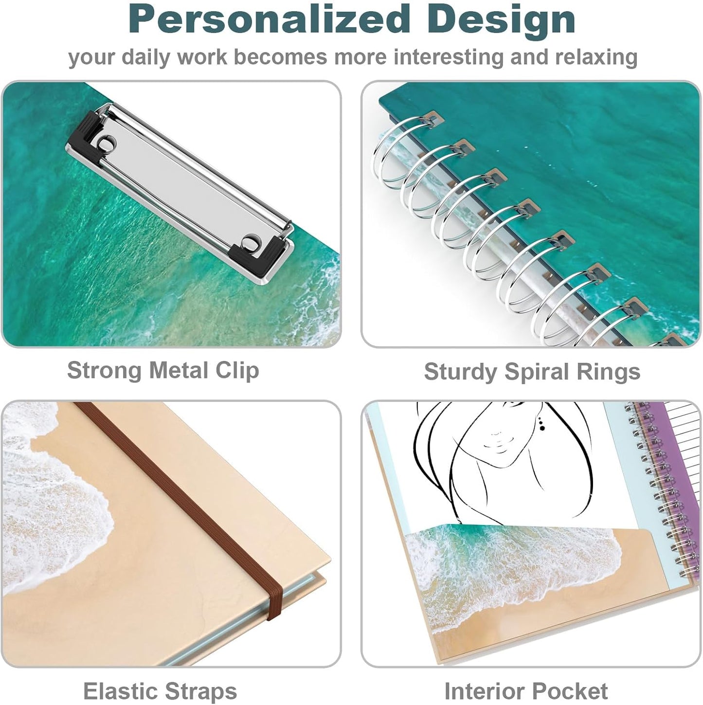 Hongri Clipboard Folio with Refillable Lined Notepad, 8.5 x 11 Folders with Storage 10 Pockets, Spiral Portfolio, Size 12.8X 9.7 in, Office & School Supplies, Skeleton