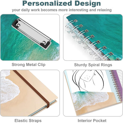 Hongri Clipboard Folio with Refillable Lined Notepad, 8.5 x 11 Folders with Storage 10 Pockets, Spiral Portfolio, Size 12.8X 9.7 in, Office & School Supplies, Skeleton