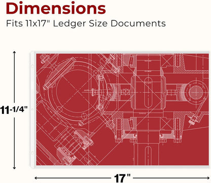 Dunwell 11x17 Sheet Protectors Landscape - (50 Pack, Heavyweight), 11 x 17 Ledger Size Plastic Sleeves, 3 Hole Punched, Fits 3-Ring Binders, Clear Archival Sleeves, Oversized Sheet Protectors