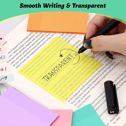 800 Sheets Transparent Sticky Notes, 3x3 Inch 14 Pads Self-Adhesive Translucent Clear See Through Post Sticky Notes for Planner Office School College Teacher Student Supplies 6 Bright Color