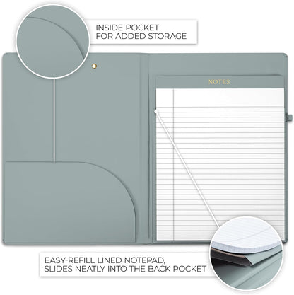 Aesthetic Clipboard Folio with Refillable Lined Notepad & Interior Pocket – Cute Padfolio/Legal Pad Holder for Women – Easily Organize Notes at Work, School, or Home