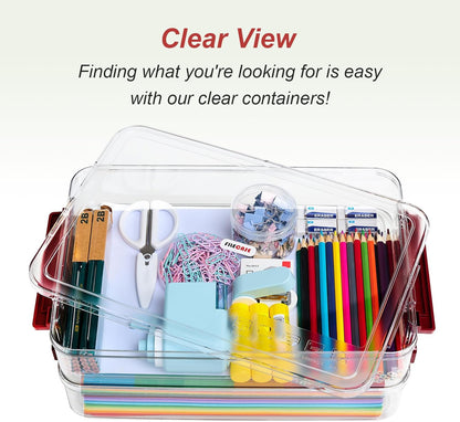 CATOOMUU 2 Pcs 5.5qt 9 x 13 Plastic Portable Project Case With Snap-Tight Latch Clear Stackable Storage Box With Lids Organizer Container For A4 File Photo Documents Scrapbook Craft Art Supplies